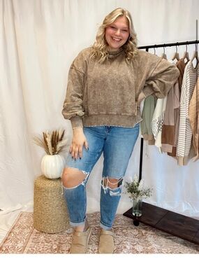 Washed Brown Pullover Sweatshirt